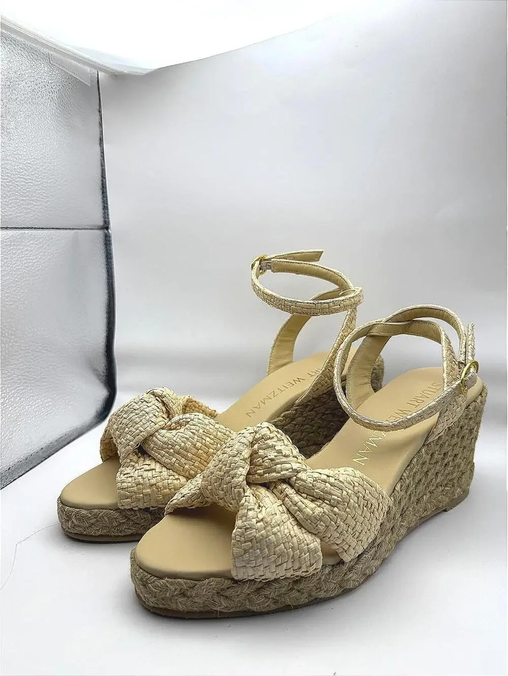 Stuart Weitzman Playa Espa Knot Wedge Sandals Wheat/Natural Size 9.5B